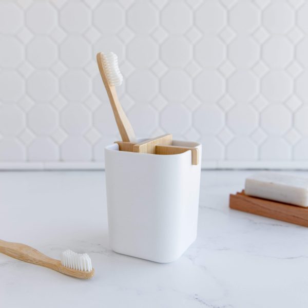 Zero Waste Brush Holder- Bamboo Fiber & Corn Starch, White or Black Online - Image 2