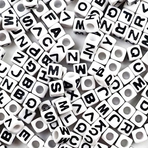 Plastic White Alphabet Beads, Mixed, (Horizontal) 7mm Cube, 500 beads Online Hot Sale